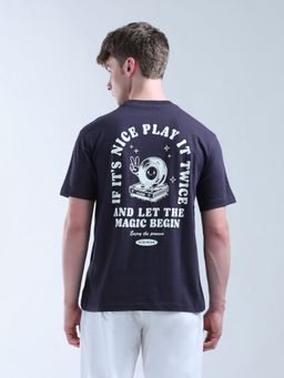 Flying Machine - Men Navy Blue Typography Printed T-shirt