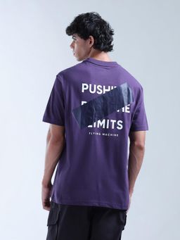 Flying Machine - Men Purple Typographic Printed Pure Cotton T-shirt