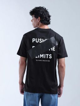 Flying Machine - Men Black Typographic Printed Pure Cotton T-shirt