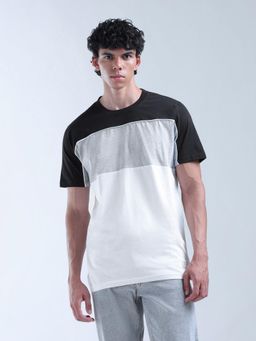 Flying Machine - Men Black-White Colorblock Pure Cotton T-shirt