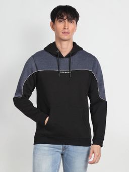 Flying Machine - Men Black-Grey Hooded Panelled Hoodie