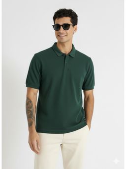 UNSTD - Men Green Textured Regular Fit Polo T-shirt