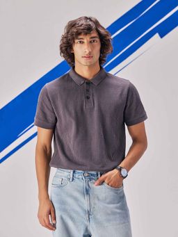 UNSTD - Men Grey Regular Fit Polo T-shirt