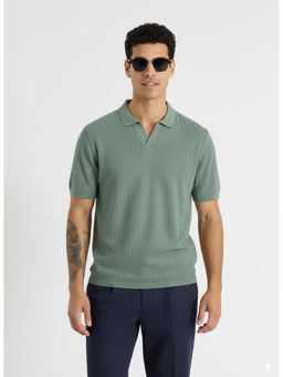 UNSTD - Men Green Textured Regular Fit Polo T-shirt