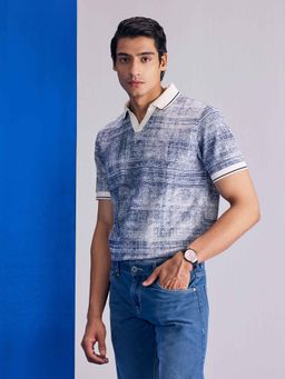 UNSTD - Men Blue Textured Regular Fit Polo T-shirt