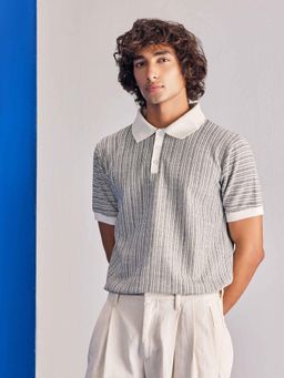 UNSTD - Men Beige-Black Plus Size Cotton Polo T-shirt