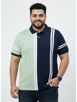 UNSTD - Men Green-Navy Blue Colorblock Plus Size Cotton Polo T-shirt