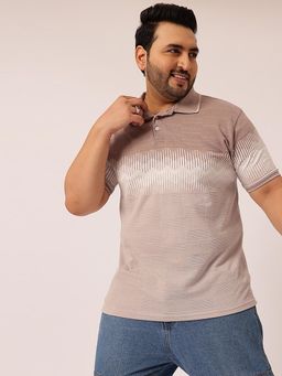 UNSTD - Men Beige Plus Size Cotton Polo T-shirt
