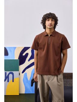 UNSTD - Men Brown Solid Regular Fit Polo T-shirt