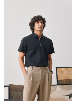 UNSTD - Men Black Solid Regular Fit Polo T-shirt