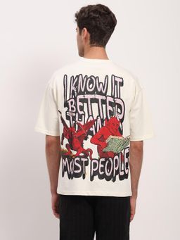 Global Republic - Men Off White Cotton Spandex Graphic Printed T-shirt