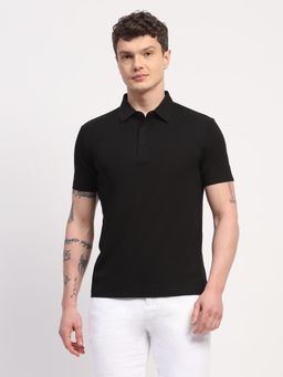 Global Republic - Men Black Cotton Blend Solid Polo Neck T-shirt