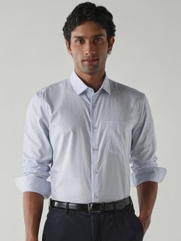 Reid & Taylor - Men Blue Stripes Full Sleeves Shirt