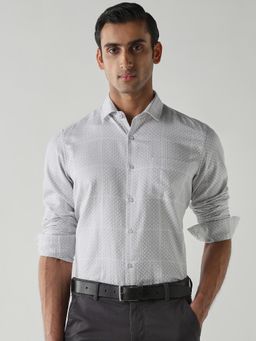 Reid & Taylor - Men Grey Self Design Full Sleeves Shirt