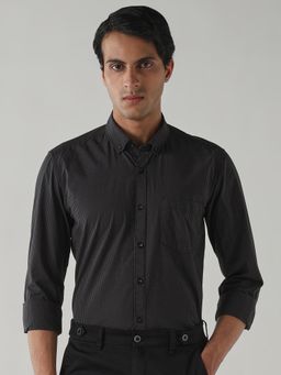 Reid & Taylor - Men Dark Grey Checks Printed Full Sleeves Shirt