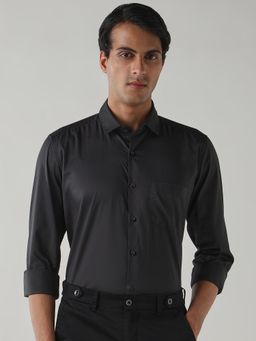 Reid & Taylor - Men Charcoal Solid Full Sleeves Shirt