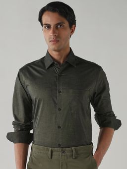 Reid & Taylor - Men Olive Regular Fit Full Sleeves Shirt