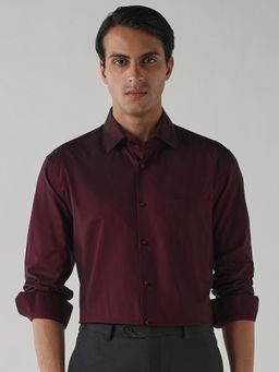 Reid & Taylor - Men Wine Regular Fit Full Sleeves Shirt