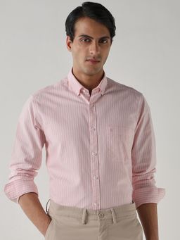 Reid & Taylor - Men Pink Stripes Full Sleeves Shirt