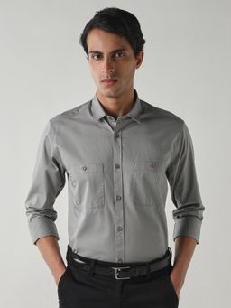 Reid & Taylor - Men Grey Solid Full Sleeves Shirt
