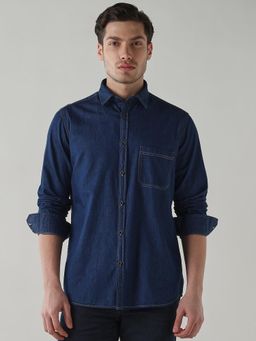 Reid & Taylor - Men Dark Blue Solid Full Sleeves Shirt