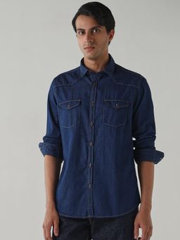 Reid & Taylor - Men Dark Blue Solid Full Sleeves Shirt