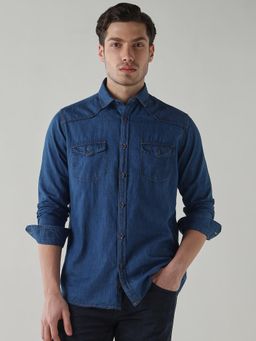 Reid & Taylor - Men Blue Solid Full Sleeves Shirt