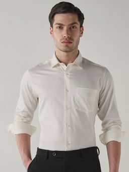Reid & Taylor - Men Cream Solid Full Sleeves Shirt