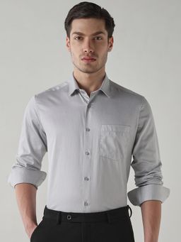 Reid & Taylor - Men Grey Solid Full Sleeves Shirt