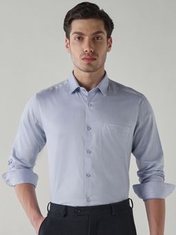 Reid & Taylor - Men Powder Blue Solid Full Sleeves Shirt