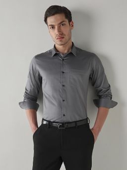 Reid & Taylor - Men Grey Solid Full Sleeves Shirt