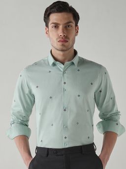 Reid & Taylor - Men Green Full Sleeves Printed Shirt