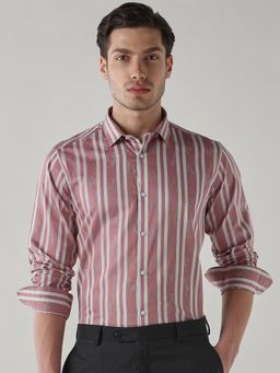 Reid & Taylor - Men Pink Stripes Full Sleeves Shirt
