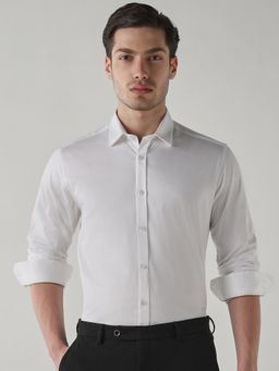 Reid & Taylor - Men White Solid Full Sleeves Shirt