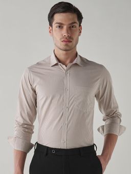 Reid & Taylor - Men Beige Checks Full Sleeves Shirt