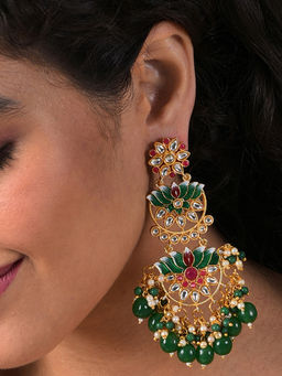 Sohi - Gold Plated Green Contemporary Chandbalis Earrings