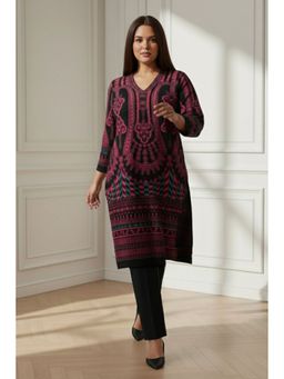 Amydus - Women Plus Size Snug Weave Winter Black Kurta