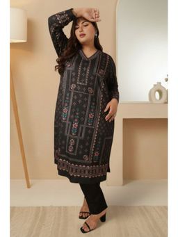 Amydus - Women Plus Size Snug Weave Winter Black Kurta