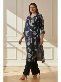 Amydus - Plus Size V Neck Snug Weave Winter Black Kurta