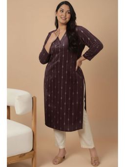 Amydus - Plus Size V Neck Snug Weave Winter Burgundy Kurta