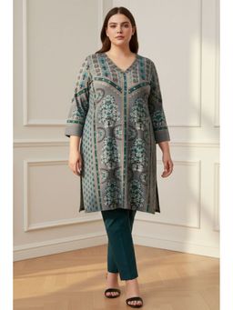 Amydus - Plus Size Snug Weave Winter Blue Kurta
