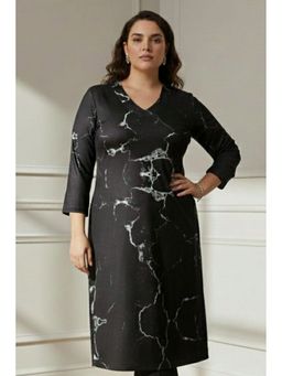 Amydus - Plus Size Marble V Neck Snug Weave Winter Black Kurta