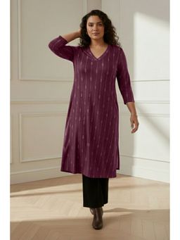 Amydus - Plus Size Snug Weave V Neck Purple Kurta