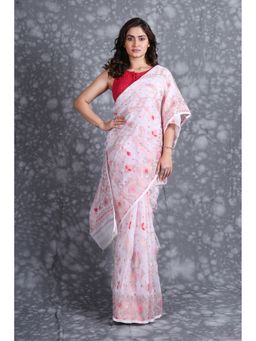 CHARUKRITI - All Over Weaving White Jamdani Saree Without Blouse