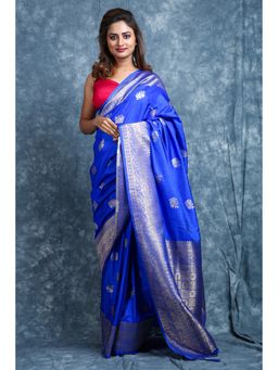 CHARUKRITI - Zari Weaving Blue Silk Saree With Unstitched Blouse