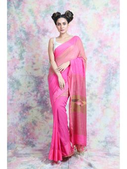 CHARUKRITI - Pink Cotton Saree With Unstitched Blouse
