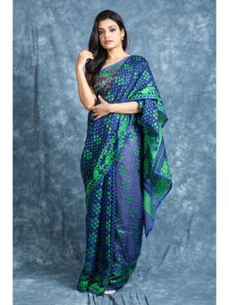 CHARUKRITI - Blue Jamdani All Over Buta Weaving Saree Without Blouse