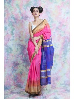 CHARUKRITI - Pink Handloom Saree With Unstitched Blouse