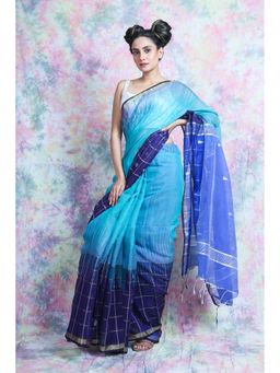 CHARUKRITI - Sky Blue Handloom Saree With Unstitched Blouse