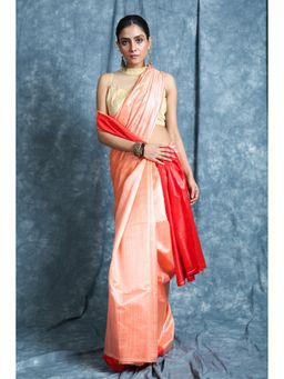 CHARUKRITI - Peach Tessar Dupion Saree With Unstitched Blouse